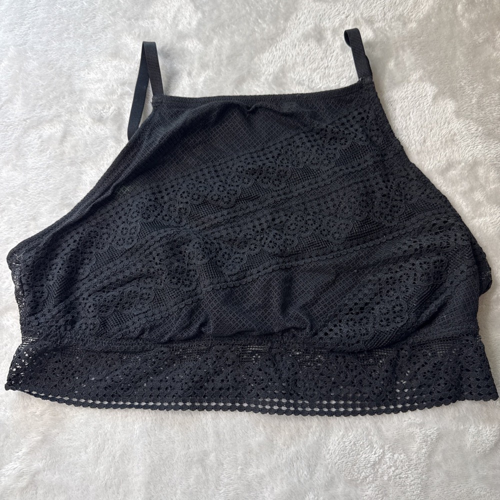 Aerie Black Lace High Neck Bralette Crop Top Size Large Boho Layering Festival